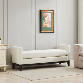 Upholstered End Of Bed Bench With Arms, 2 Bolsters For Bedroom - Ivory