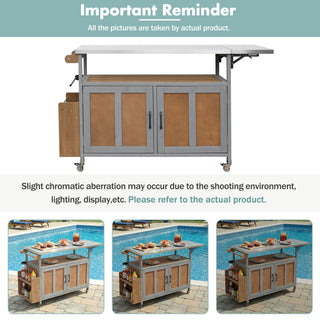 Foldable Outdoor Kitchen Island With Lockable Wheels, Storage Cabinet And Towel Rack For Patio