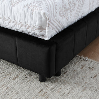 Mid-Century Storage Upholstered Tufted Bed Frame With Backrest And Armrests