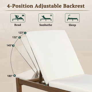 Adjustable Outdoor Patio Lounge Chair Chaise Lounge - Beige / Walnut