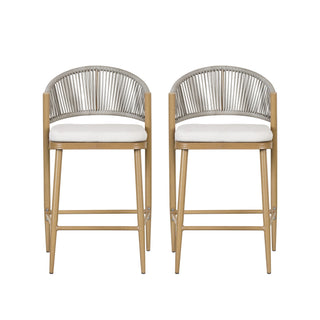 Outdoor 26" Counter Height Metal Frame Counter Stools With Scallop Shaped Backrest & Water Resistant Cushions
