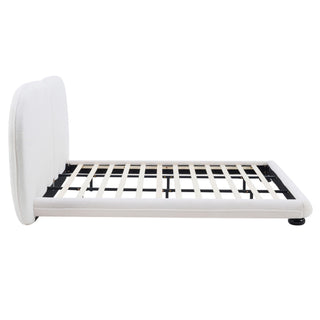 King Size Upholstered Platform Bed With Split Headboard - White