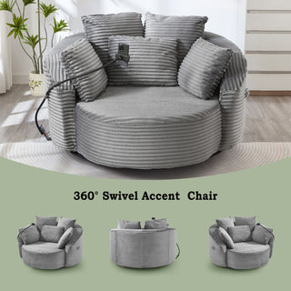 Swivel Accent Barrel Chair With Adjustable Phone Holder, 5 Pillows For Living Room