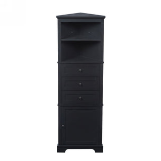 Tall Storage Cabinet With 3 Drawers And Adjustable Shelves For Bathroom