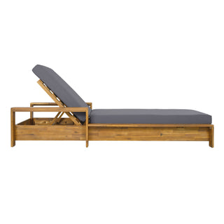 Chaise Lounge With Armrests, 2 Fold Cushion Set, 3 Position Adjustable Backrest, For Patio Pool - Dark Gray / Teak