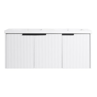 Contemporary Wall Mounted Bathroom Vanity With Resin Double Sink