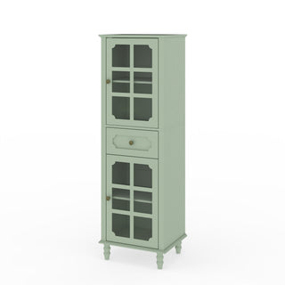 Storage Cabinet, Freestanding Curio Cabinet With Grid Doors & Drawer, Pantry Display Cabinet For Kitchen