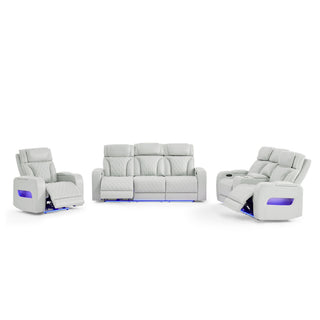 Julian - Power Console Reclining Loveseat, LED & Speaker - Silver