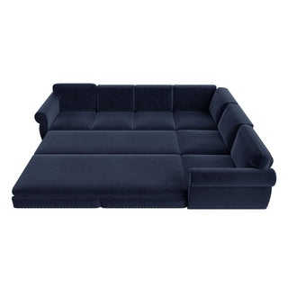 L-Shaped Sofa Couch With Pull Out Bed With Nailhead Trim & Rolled Arm