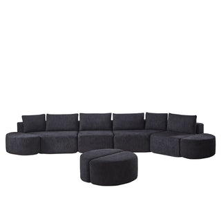 Modular Sectional Sofa With 6 Pillows And 4 Curved Footstools For Living Rooms - Black