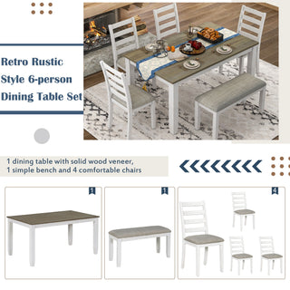 6 Piece Dining Set With 4 Upholstered Chairs & Bench - Brown / Whitewash