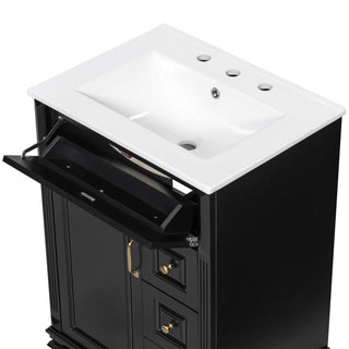 Freestanding Bathroom Vanity With Sink, 3 Drawers & Flip-Out Drawer