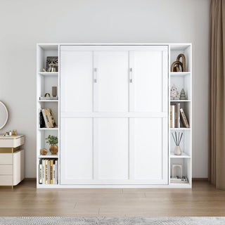 Queen Murphy Bed With Storage Cabinet, Foldable Wall Bed For Bedrooms - White