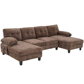 U-Shaped Sectional Sofa 103.5" Fabric Couch With Dual Chaise Lounges, Storage Pockets, Armrest Pillows