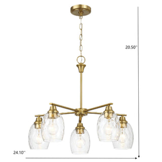 5 Lights Linear Arms With Chain Chandelier - Clear / Gold