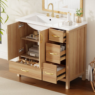 Bathroom Vanity, 2 Soft Close Doors, 4 Soft Close Drawers, Adjustable Shelf, Storage Cabinet - Acacia Wood