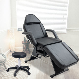 Massage Salon Tattoo Chair With Two Trays Esthetician Bed With Hydraulic Stool, Multi-Purpose 3-Section Facial Bed Table, Adjustable Beauty Barber Spa Beauty Equipment