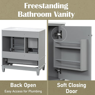 Freestanding Bathroom Vanity With Sink, Soft Close Door, 3 Drawers