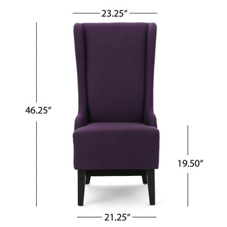 Fabric Dining Chair With High Back And Birch Wood Legs - Plum