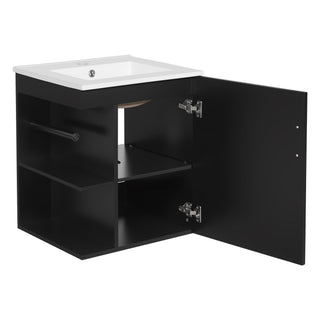 Modern Wall Mounted Bathroom Cabinet With Side Shelf And Ceramic Sink