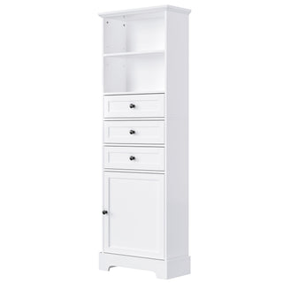 Tall Storage Cabinet With 3 Drawers And Adjustable Shelves For Bathroom