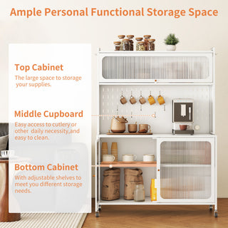 Contemporary Kitchen Pantry Cabinet With Glass Doors, Adjustable Shelves, Steel - Brushed Nickel