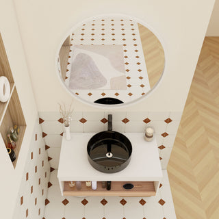 Floating Bathroom Vanity With Vessel Sink With Open Shelf Storage