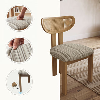 Striped Upholstered Rattan Back Dining Chairs (Set of 2)