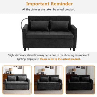 Loveseat Sofa Bed Sleeper With Reversible Backrest, Side Pockets, USB Ports, Phone Holder