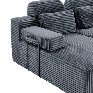 Sectional Sleeper Sofa & Storage Pockets, Modular Couch With Throw Pillows For Living Room