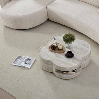Clover Round Coffee Table With Open Storage - Marble