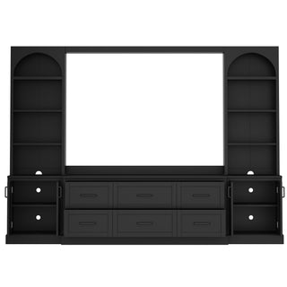 Arched Entertainment Center Wall Unit With 6 Drawers, Large TV Stand With Bookshelves