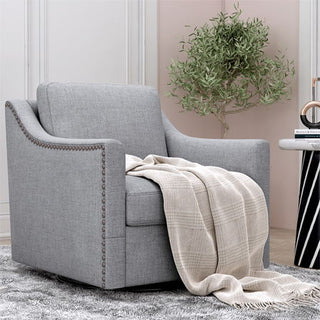 360 Degree Swivel Armchair, Skin Friendly Fabric, Ergonomic Design, Brass Nail Decorative Armchair