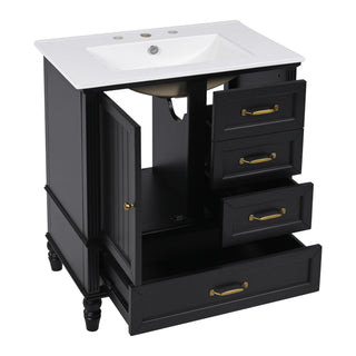 30" Bathroom Vanity With Sink, 3 Drawers, Adjustable Feet