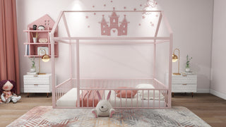 Metal Bed House Bed Frame With Fence