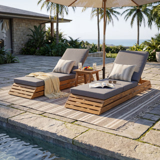 Chaise Lounge Set With Cream 3 Fold Cushion, 3 Position Adjustable Backrest