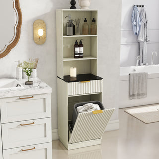 Tall Narrow Fluted Storage Cabinet With Trash Bin Compartment For Kitchen (Trash Can Not Included)