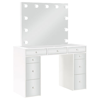 Winona - Makeup Vanity Set With Bulb Lit Mirror And Upholstered Stool - White