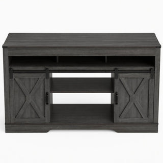 Farmhouse TV Stand With Sliding Barn Doors & Adjustable Storage