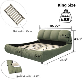 Luxury Upholstered Platform Bed With Oversized Padded Backrest And Solid Wood Frame
