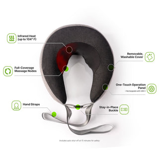 Shiatsu Neck Massage Pillow With Infrared Heat Therapy Foam - Gray