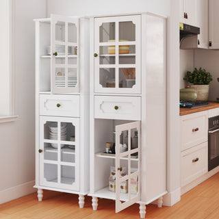 Storage Cabinet, Freestanding Curio Cabinet With Grid Doors & Drawer, Pantry Display Cabinet For Kitchen