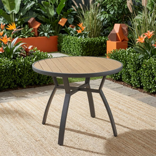 Outdoor Round Patio Table With Slatted Top - Gray