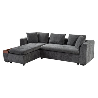 Modern L Shaped Sectional Sofa With Upholstery And Wooden Storage