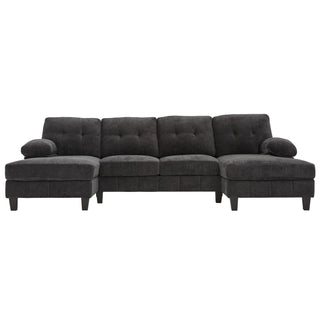 U-Shaped Sectional Sofa 103.5" Fabric Couch With Dual Chaise Lounges, Storage Pockets, Armrest Pillows