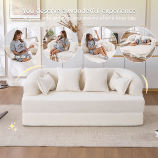 Foldable Sofa Bed, Boneless Couch Convertible Sleeper With 4 Pillows