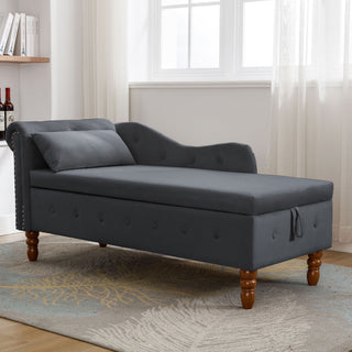 Chaise Lounge Indoor, Lounge Chair For Bedroom With Storage & Pillow, Modern Upholstered Rolled Arm Chase Lounge For Sleeping With Nailhead Trim For Living Room Bedroom Office