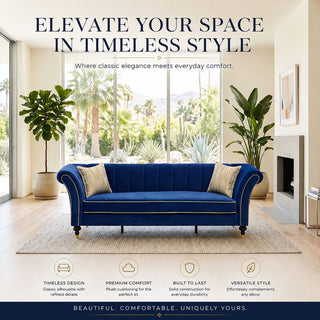 3 Seater Sofa With Rolled Arms, Vertical Channel Tufted Backrest