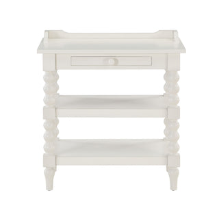 Aria - Nightstand With Styling, 2 Shelves, Pull Out Tray, Spool Turned Legs - Antique White