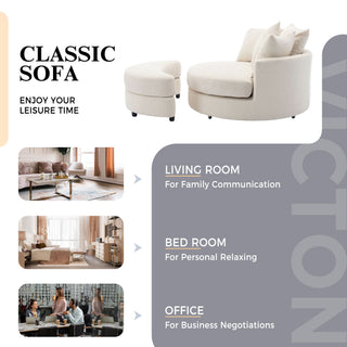 360° Swivel Accent Barrel Chair With Storage Ottoman & 4 Pillows, Modern Leisure Chair Round Accent For Living Room